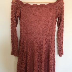Rose pink off shoulder lace dress